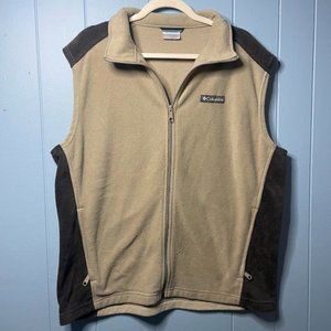 Columbia Fleece Vest Men's Size L Beige/Brown Full Zip Lightweight Sleeveless